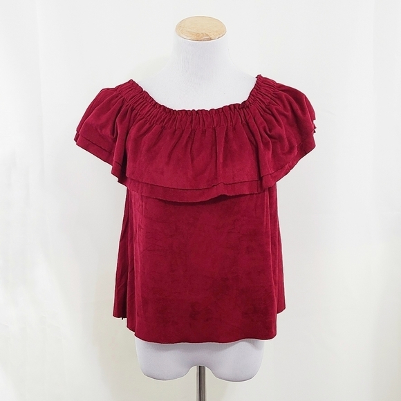 Young fabulous and broke red suede off shoulder top small - Picture 1 of 8